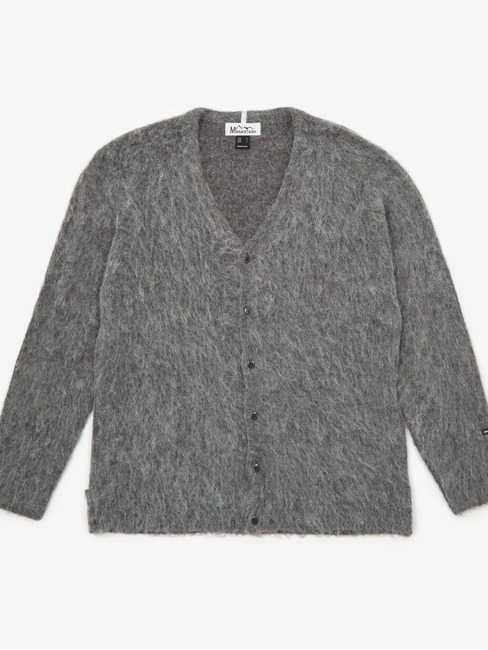 Unisex Manastash Mohair-Blend V-Neck Cardigan in Grey